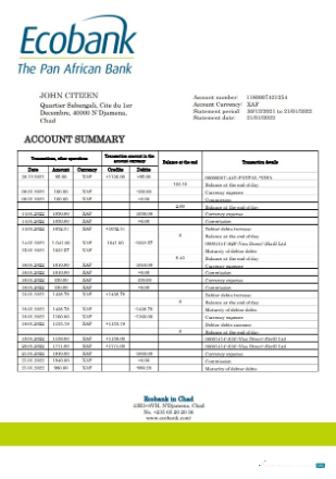 Download Chad Ecobank bank statement word
